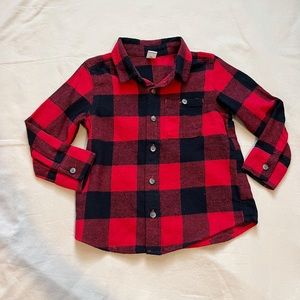 NWT Old Navy Toddler Boys Red Buffalo Plaid Long Sleeve Flannel Shirt Size 3T